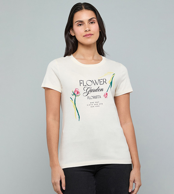 Printed T-Shirt with Crew Neck and Short Sleeves