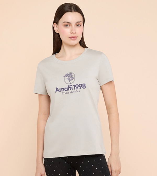 Printed T-Shirt with Crew Neck and Short Sleeves