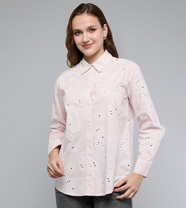 Rubber Print Shirt with Classic Collar and Long Sleeves