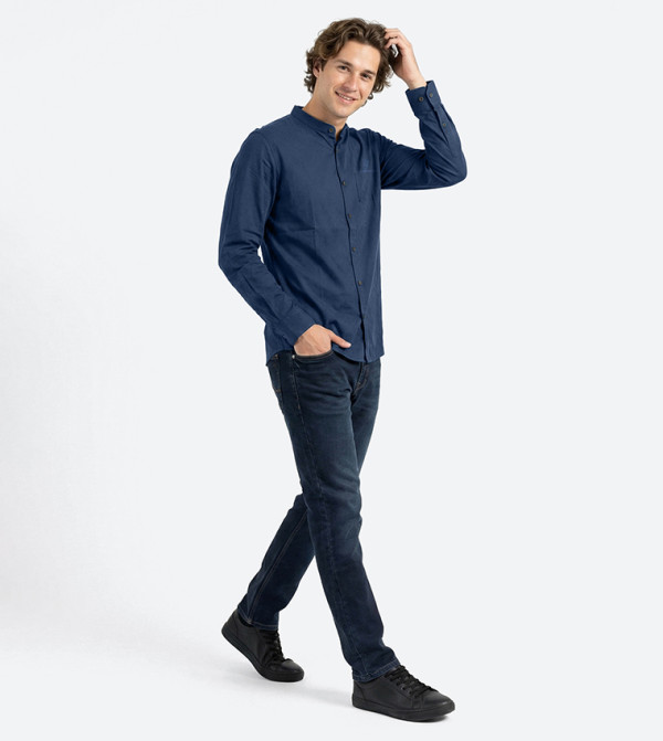 Logo Detail Mandarin Collar Long Sleeves Shirt