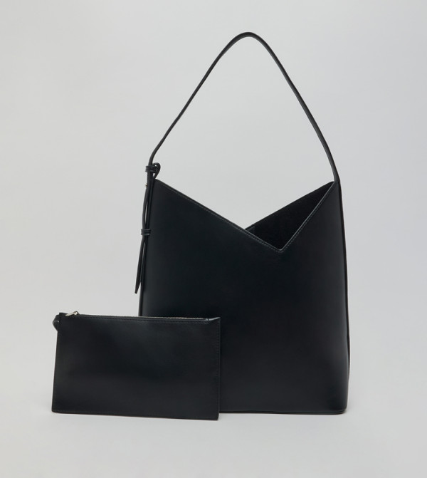 Asymmetric Shoulder Bag with Pouch