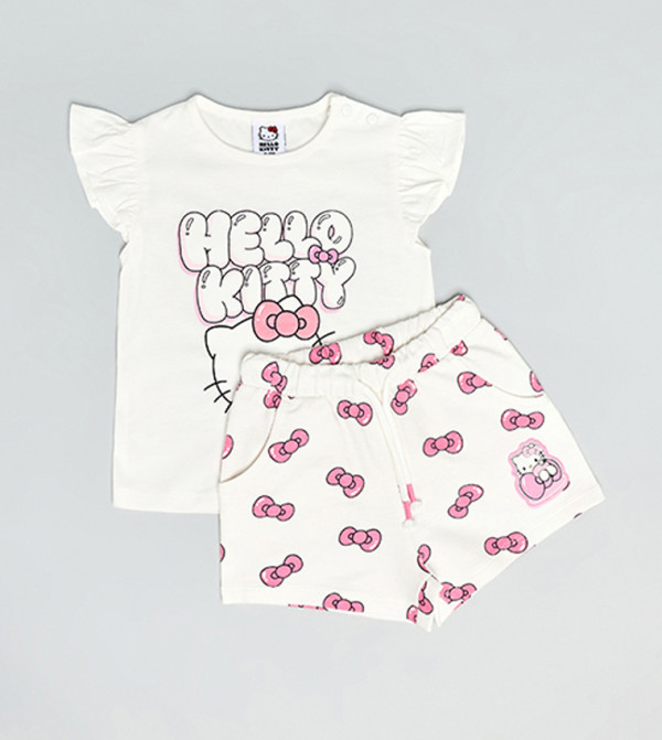 Hello Kitty Print Top & Shorts Set