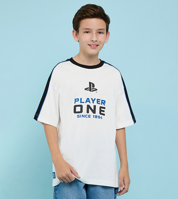 PlayStation Print Oversized T-Shirt with Crew Neck and Short Sleeves