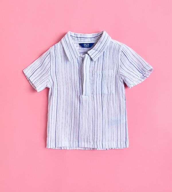 Striped Shirt with Classic Collar and Short Sleeves