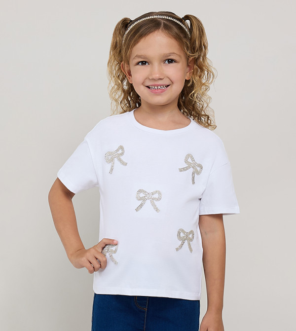 Embellished T-Shirt with Crew Neck and Short Sleeves