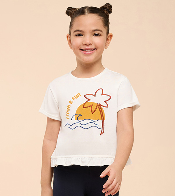 Embroidered T-Shirt with Crew Neck and Short Sleeves