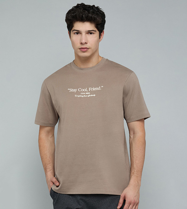 Typography Print T-Shirt with Crew Neck and Short Sleeves