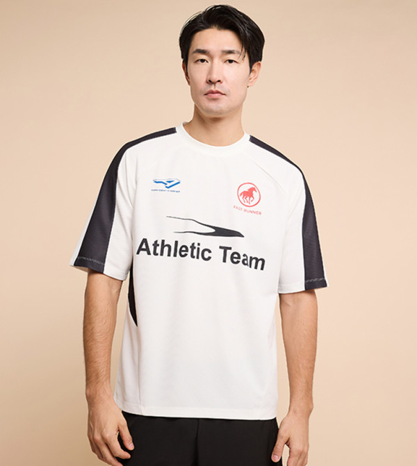 Printed Active T-Shirt with Crew Neck and Short Sleeves