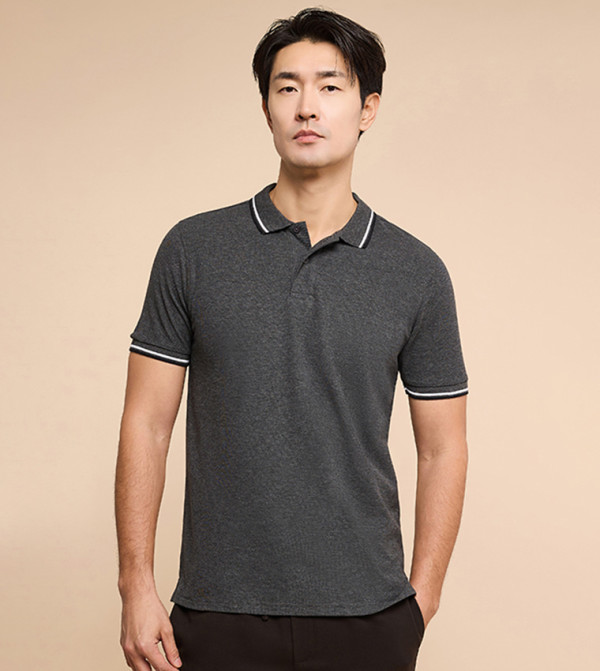 Contrast Trim Polo T-Shirt with Short Sleeves