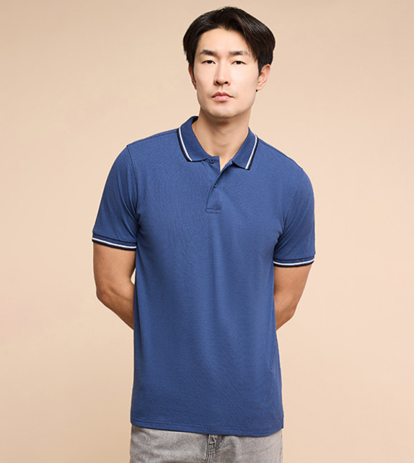 Contrast Trim Polo T-Shirt with Short Sleeves