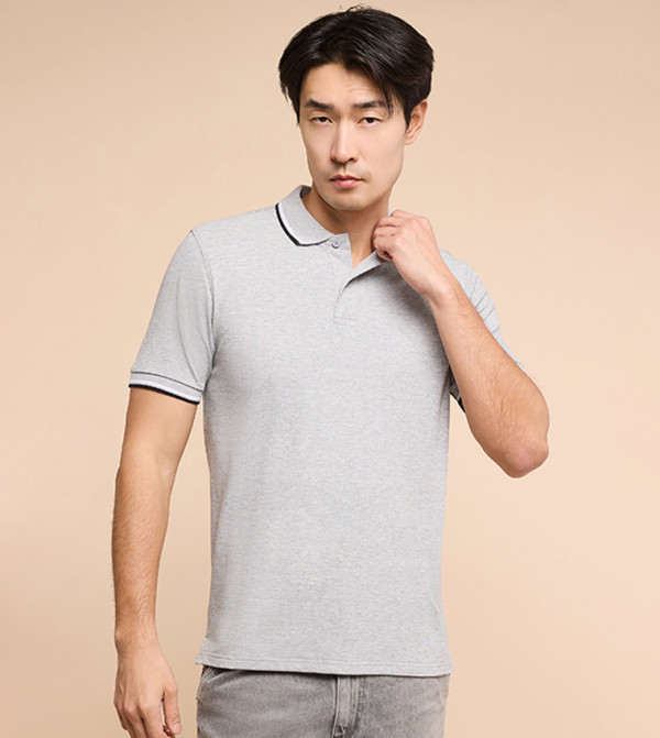Contrast Trim Polo T-Shirt with Short Sleeves
