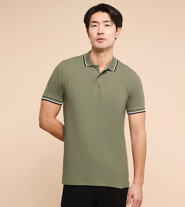 Contrast Trim Polo T-Shirt with Short Sleeves