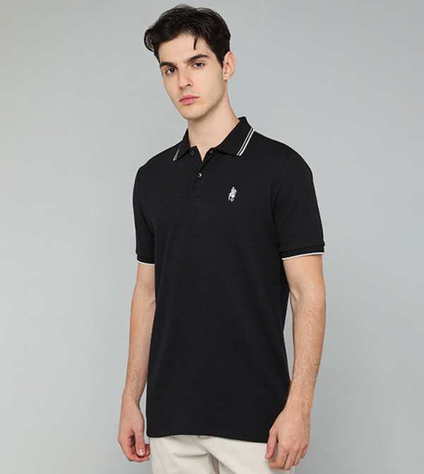 Textured Polo T-Shirt with Short Sleeves