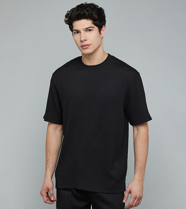 Textured T-Shirt with Crew Neck and Short Sleeves
