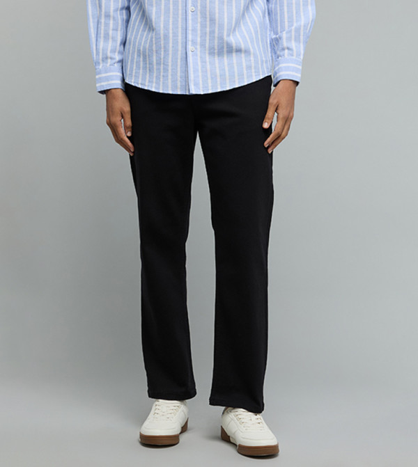 Solid Straight Fit Jeans with Button Closure