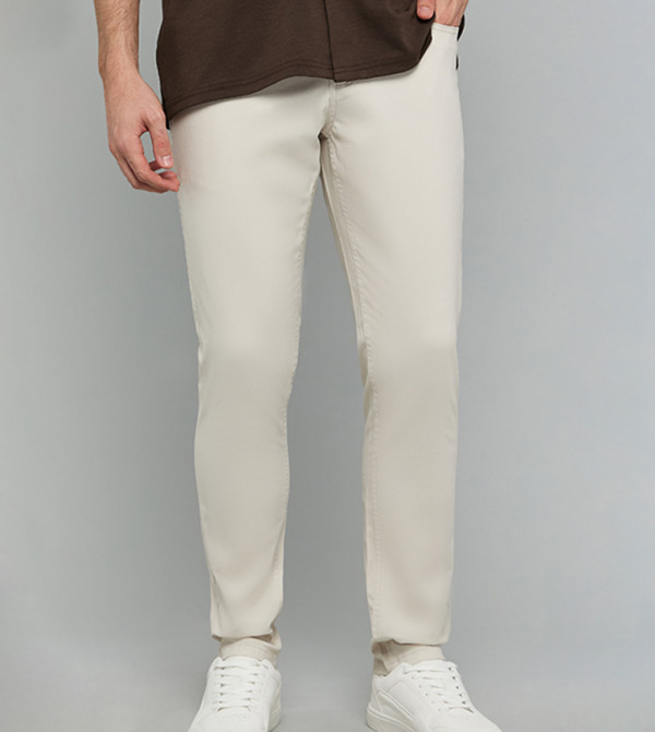 Solid Slim Fit Pants with Button Closure