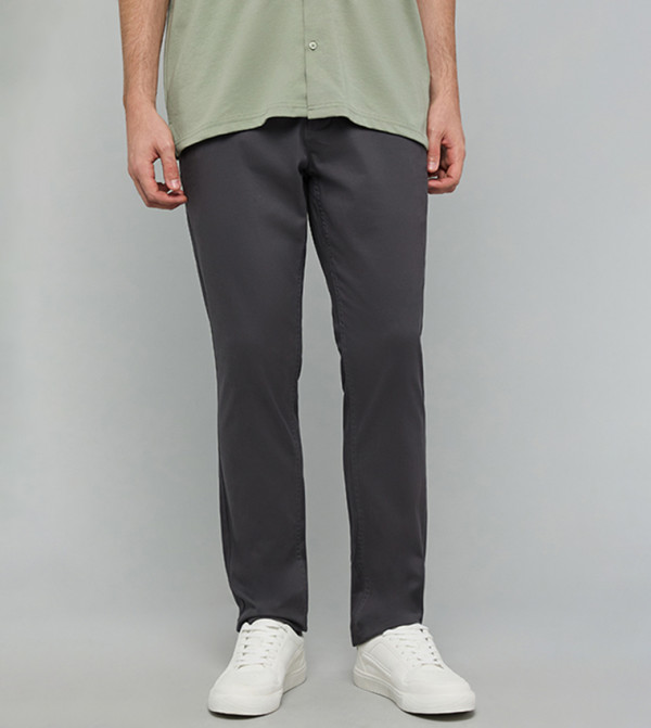 Solid Slim Fit Pants with Button Closure