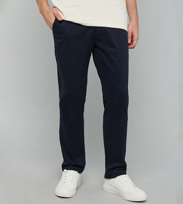 Solid Slim Fit Pants with Button Closure