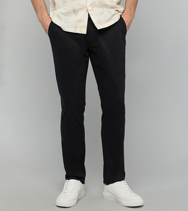 Solid Slim Fit Pants with Button Closure