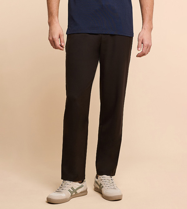 Solid Straight Fit Pants with Drawstring Waist