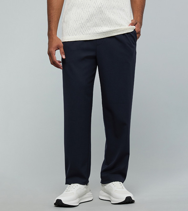 بنطلون سادة برباط على الخصر بقصة عادية