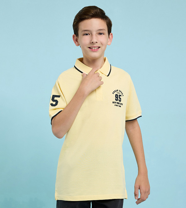 Print Detail Polo T-Shirt with Short Sleeves
