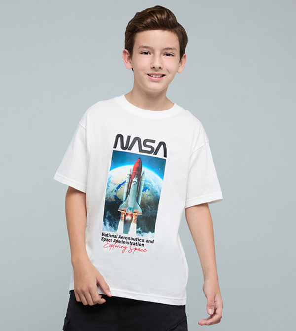 NASA Printed T-Shirt with Crew Neck and Short Sleeves