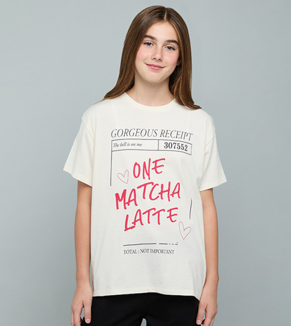 Typography Print T-Shirt with Crew Neck and Short Sleeves