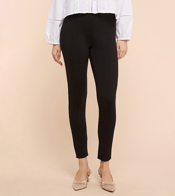 Solid Ponte Pants with Elastic Waist
