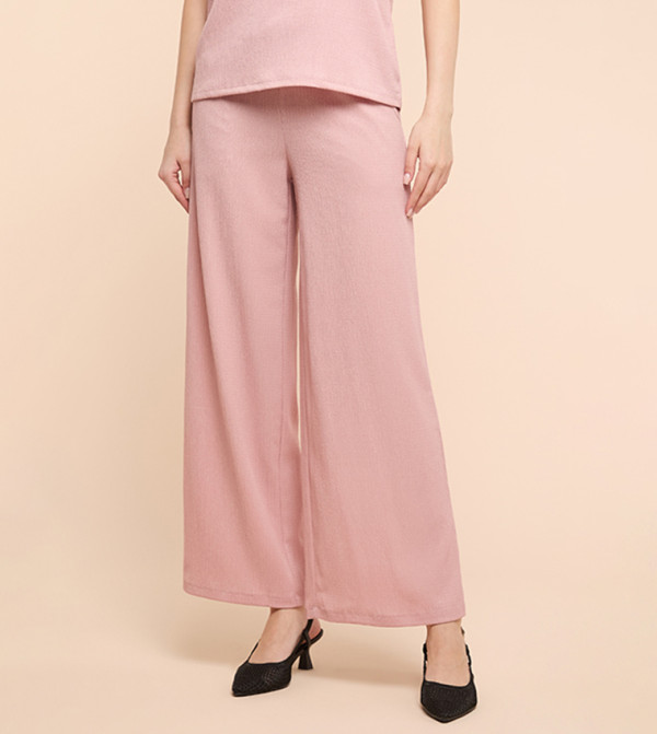 Textured Wide Leg Pants with Drawstring Waist