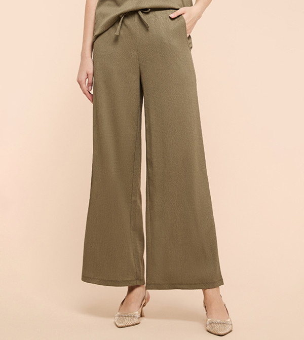 Textured Wide Leg Pants with Drawstring Waist
