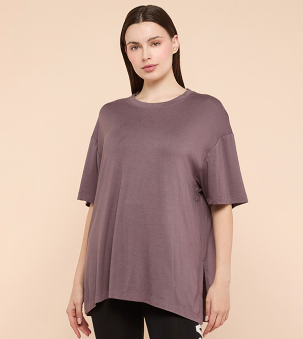 Solid Oversized Active T-Shirts with Crew Neck and Short Sleeves