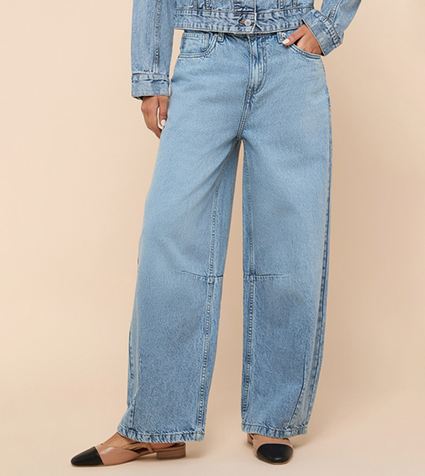 Faded Baggy Jeans with Button Closure