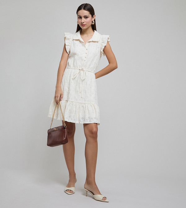 Textured Shirt Dress with Flutter Sleeves
