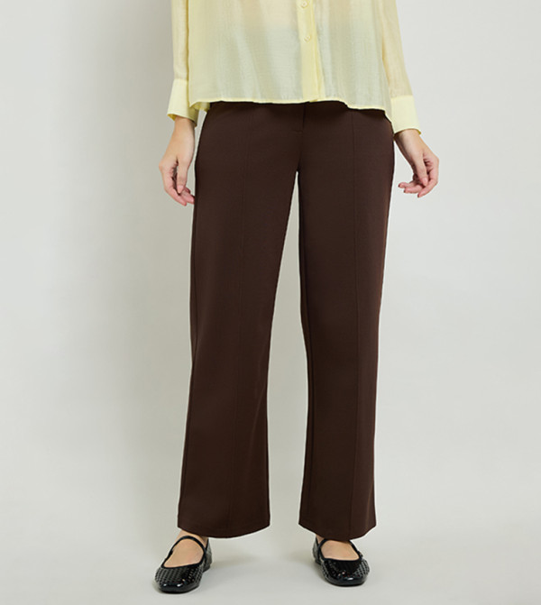 Solid Straight Fit Pants with Button Closure