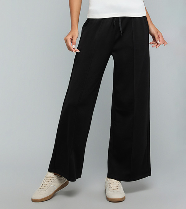 Solid Wide Leg Pants with Drawstring Waist