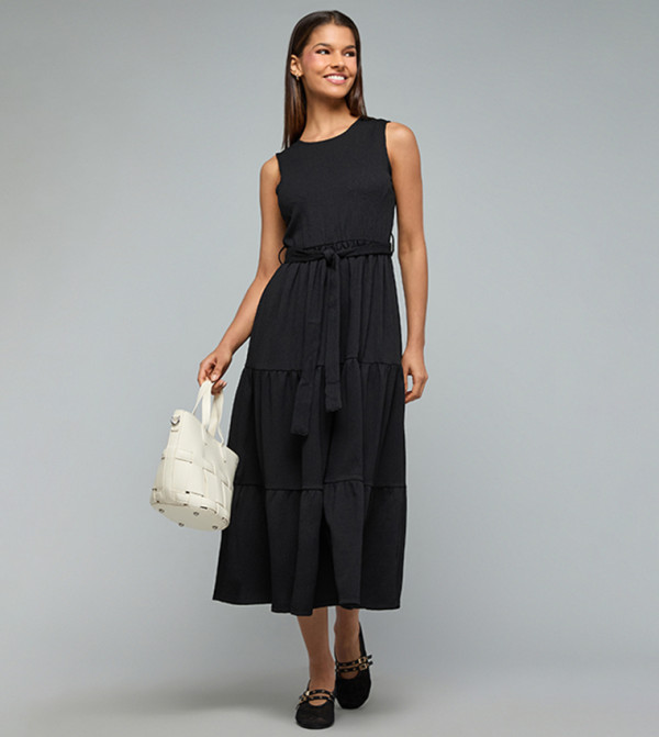 Solid Sleeveless Midi Dress