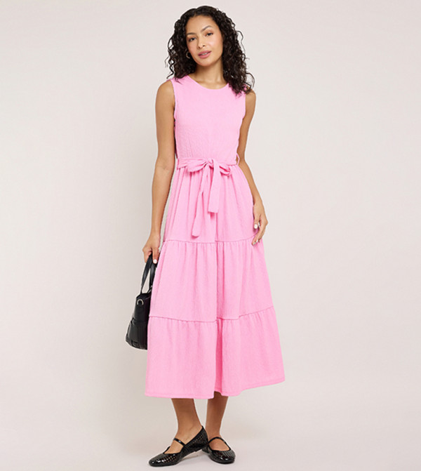 Textured Sleeveless Midi Dress
