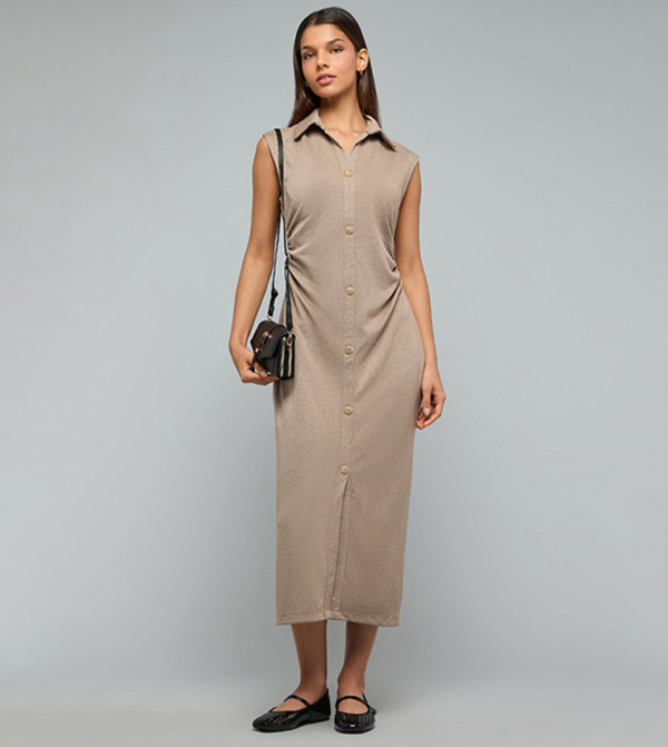 Textured Sleeveless Shirt Dress