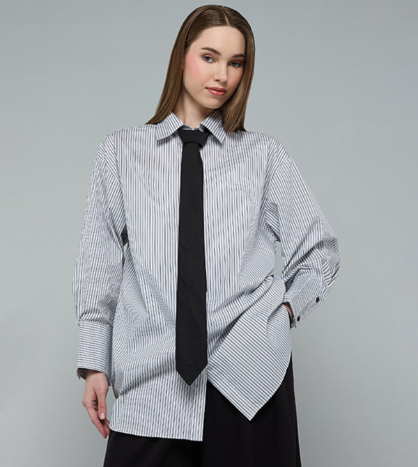 Striped Shirt with Neck-Tie