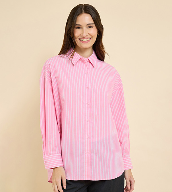 Striped Shirt with Classic Collar & Long Sleeves