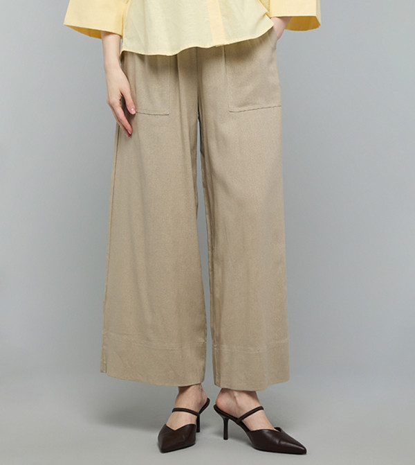 Solid Wide Leg Trousers with Drawstring Waist