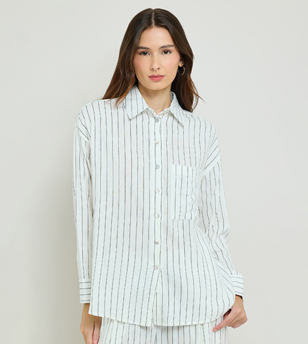 Striped Shirt with Classic Collar & Long Sleeves