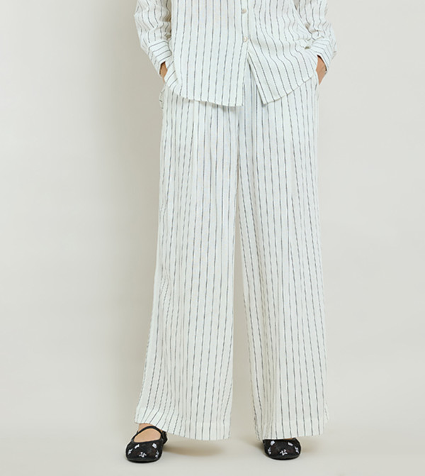 Striped Wide Leg Pants with Elastic Waist