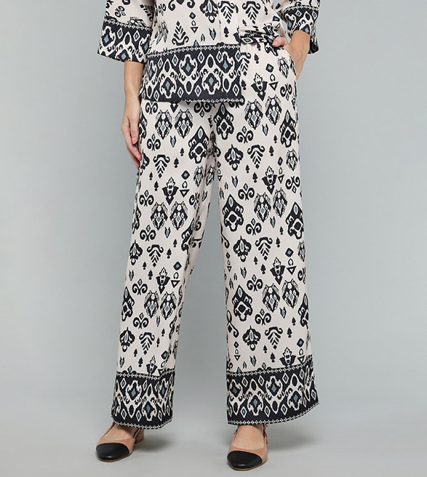Patterned Wide Leg Pants with Drawstring Waist