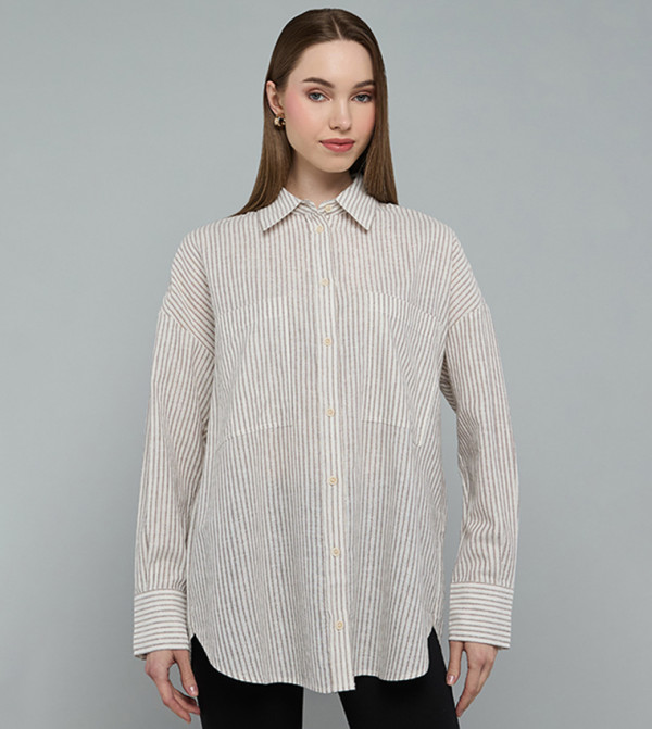Striped Shirt with Classic Collar and Long Sleeves