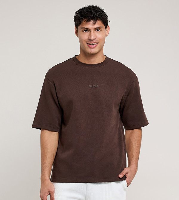 Print Detail T-Shirt with Crew Neck and Short Sleeves