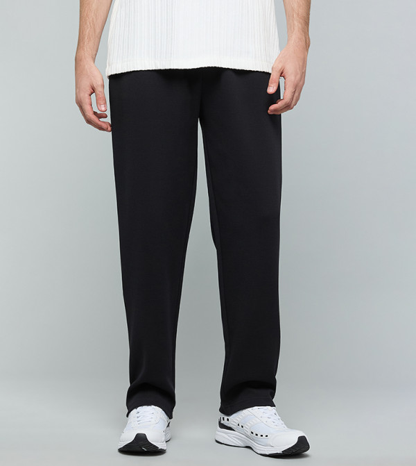 Solid Straight Fit Pants with Drawstring Waist