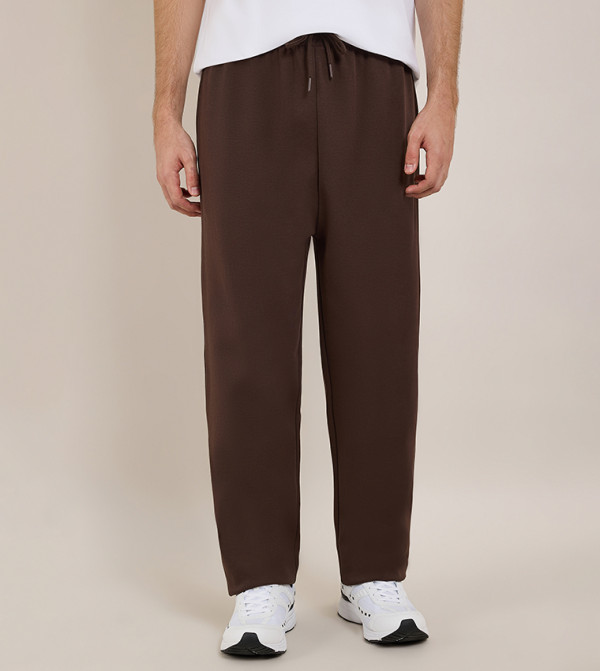 Solid Straight Fit Pants with Drawstring Waist