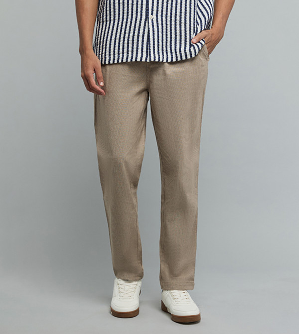 Solid Tapered Fit Pants with Drawstring Waist
